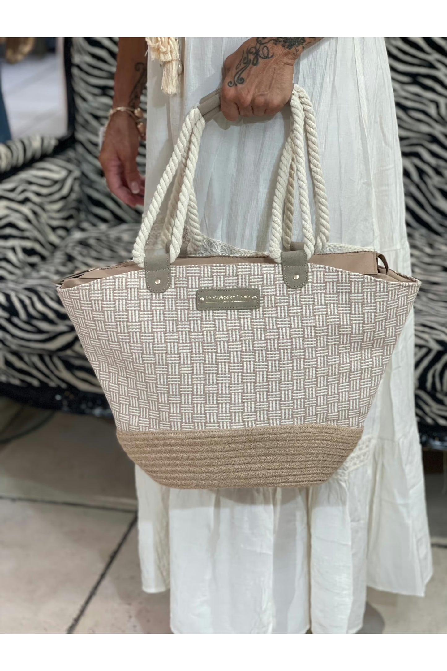 Sac panier GRAPHIC Le voyage en panier BLANC Cherryboutique