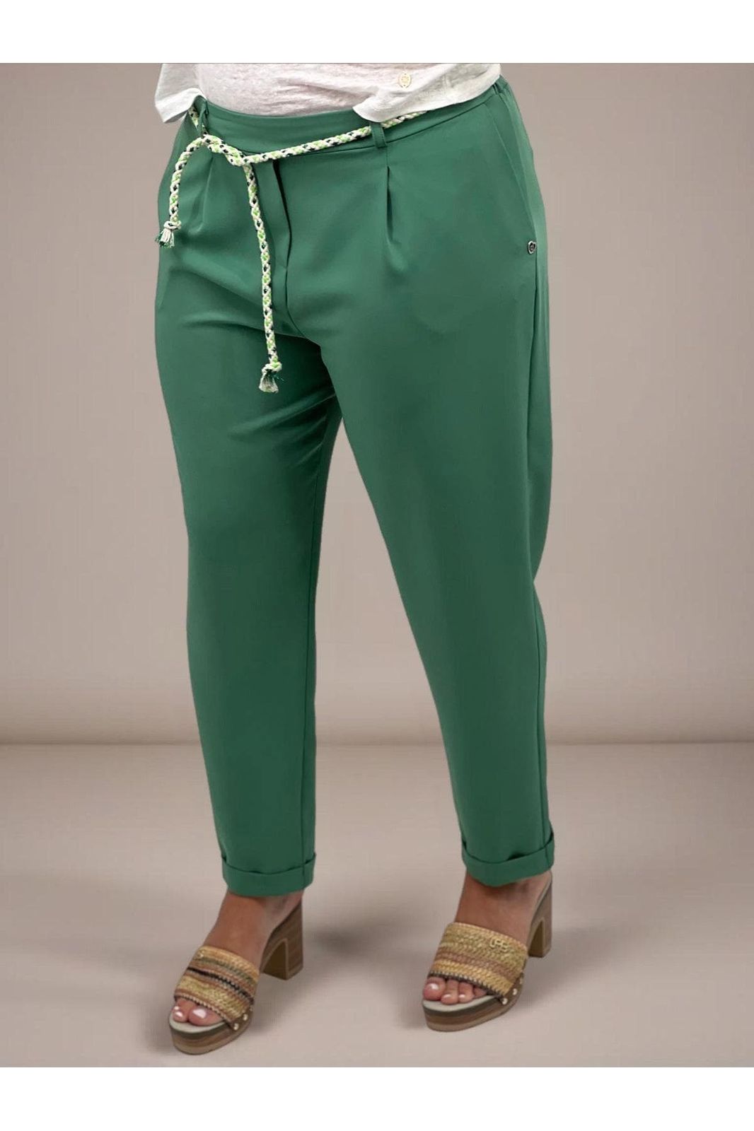 Pantalon Pantalon Please forme carotte a taille élastiquée ceinturée en crêpe fluide Vert P2XXAU3000 XXS / Vert PLEASE