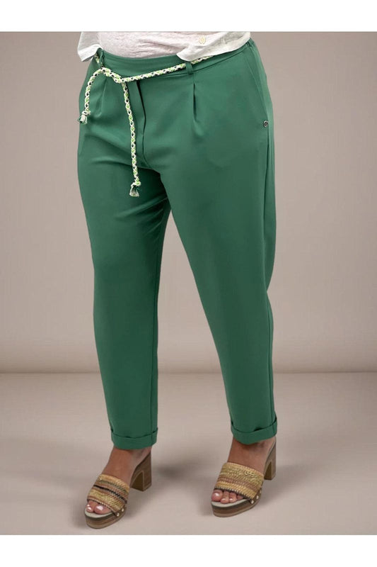 Pantalon Pantalon Please forme carotte a taille élastiquée ceinturée en crêpe fluide Vert P2XXAU3000 XXS / Vert PLEASE